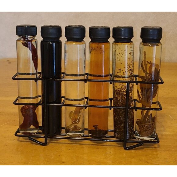 Oil Infused Glass Bottles 6 Unopened Decorative Shonfeld's 6" With metal Holder - Picture 7 of 8